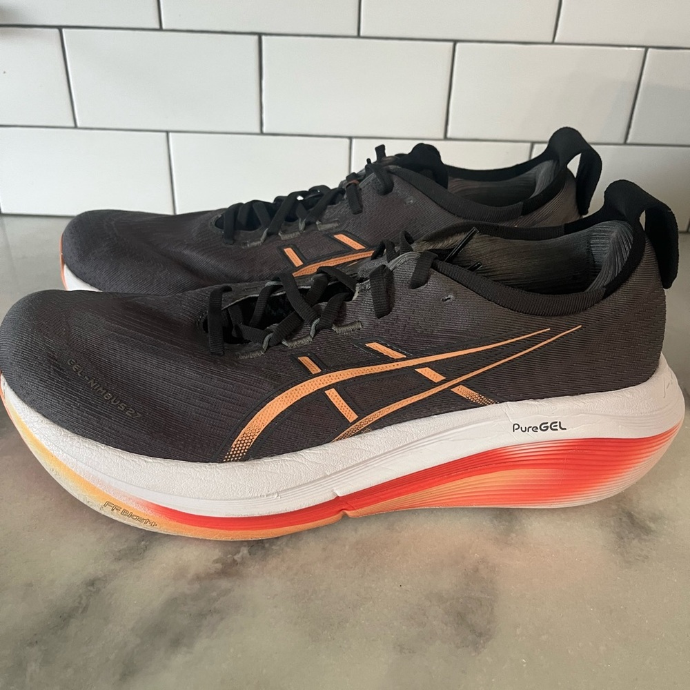ASICS Gel Nimbus 27 Black and Orange Running Shoes